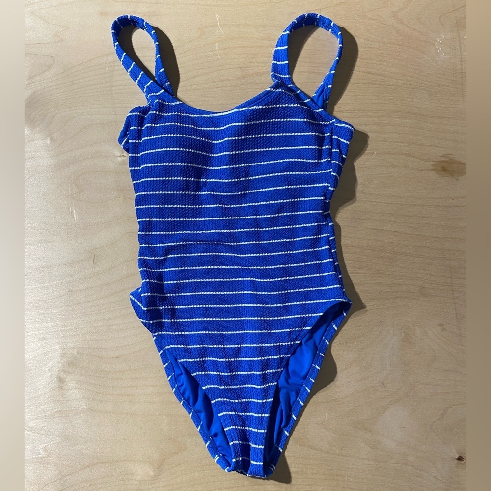 Time and Tru Blue Striped Swimsuit Large (12-14) (GX)